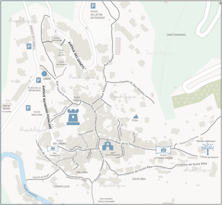 Достопримечательности Рокбрюн-Кап-Мартен на карте, туристическая карта Рокбрюн-Кап-Мартен