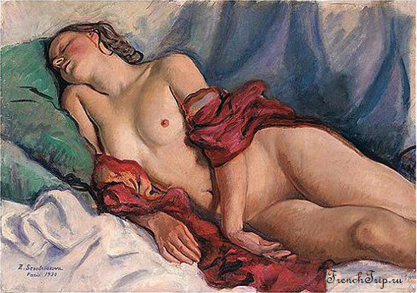 Зинаида Серебрякова во Франции. Спящая обнаженная с красной шалью, 1930