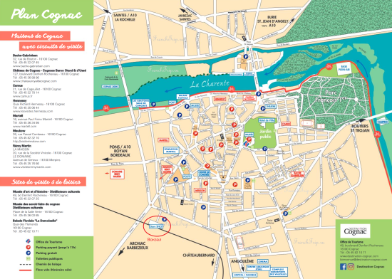 Туристическая карта города Коньяк, достопримечательности города Коньяк на карте