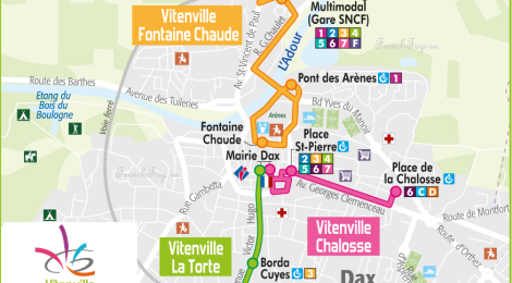 Схема бесплатных маршрутов автобусов Vitenville в Даксе - бесплатные парковки в Даксе, франция