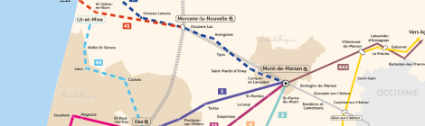 Схема маршрутов автобусов по департаменту Ланды (Новая Аквитания): Байона, Аркашон, Дакс, Мон-де-Марсан (по состоянию на 2023 год) - как добраться в Дакс на автобусе