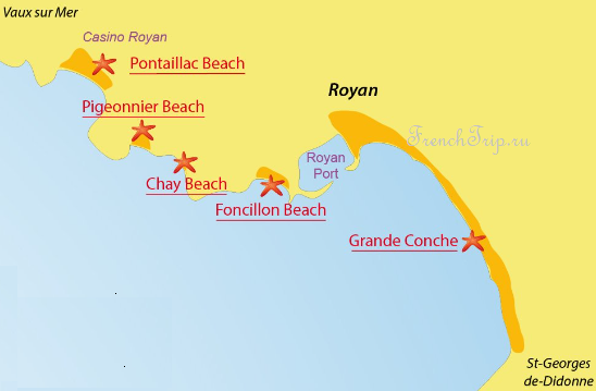 Пляжи Руайана на карте