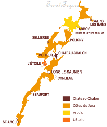 Vin jaune du Jura - Желтое вино из Юры - терруары на карте