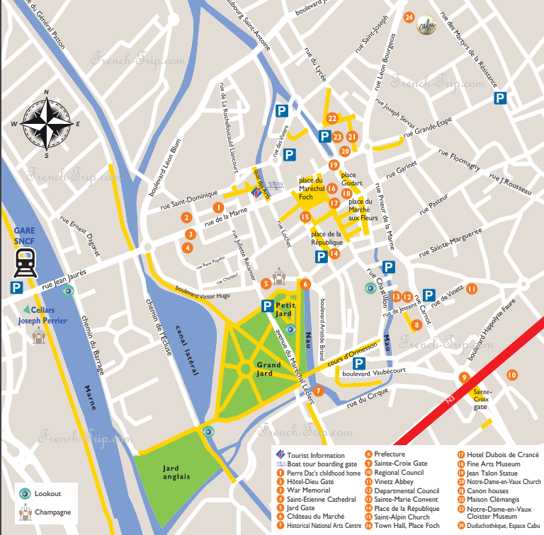 Châlons-en-Champagne - tourist map with sights