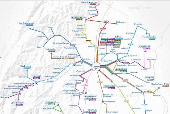 Схема автобусных маршрутов в окрестностях Кольмара