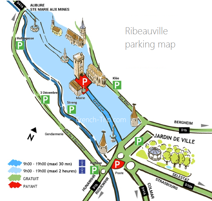 Парковки в Рибовиле - Ribeauville parking map