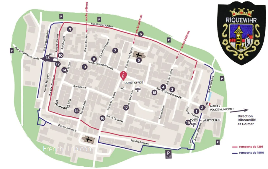 Карта города Риквир, достопримечательности Риквира на карте