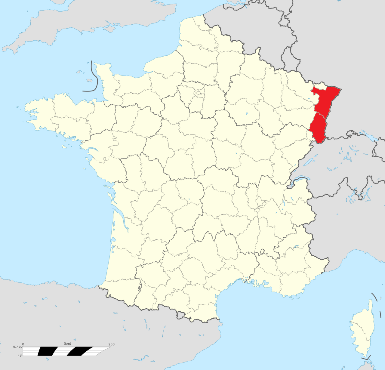 Alsace (Эльзас) на карте Франции
