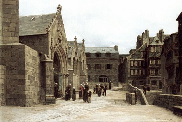 File:Léon Augustin Lhermitte, 1875 – Sortie de l'Église Sainte-Mélaine à Morlaix.jpg