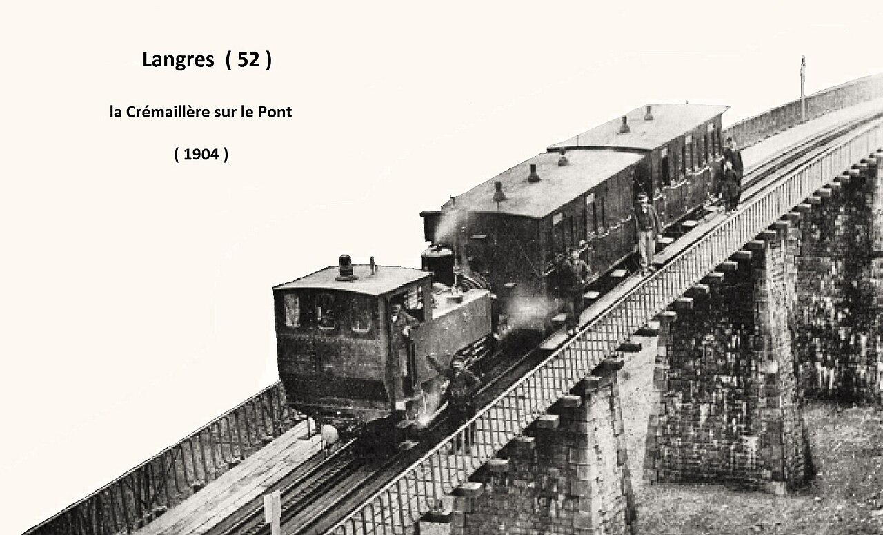 Старинная зубчатая железная дорога - фото 1904 года - фуникулер Лангра